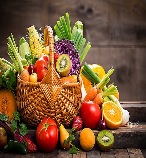 Fresh fruits and vegetables in the basket