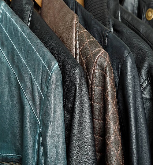 variety of leather jackets closeup