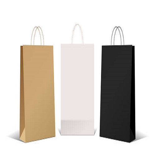 Mock-up of realistic paper package bag on isolated background. Corporate identity blank packaging, empty shopping bag paper mockup. Branding packaging template with handles. Gift boxing - Vector