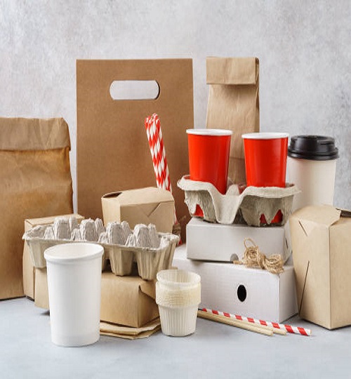 Set of various eco friendly packaging, disposable recyclable containers and tableware. Zero waste concept.