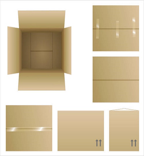 Set of cardboard boxes open and closed. Vector graphics